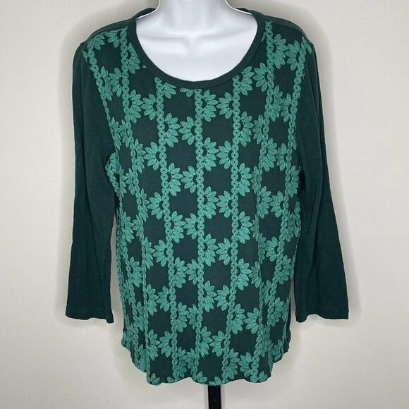 J. Crew Factory Green Embroidered Pullover Sweater L 100% Cotton - Picture 2 of 8